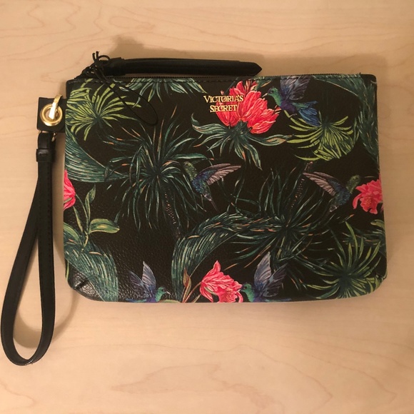 Victoria's Secret Handbags - Victoria’s Secret Black Floral Design Zipper Wristlet